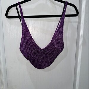 Worn with love purple missguided metallic sheer like tank v cut crop top